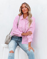 Embrace The Sun Striped Button Down Top - Pink